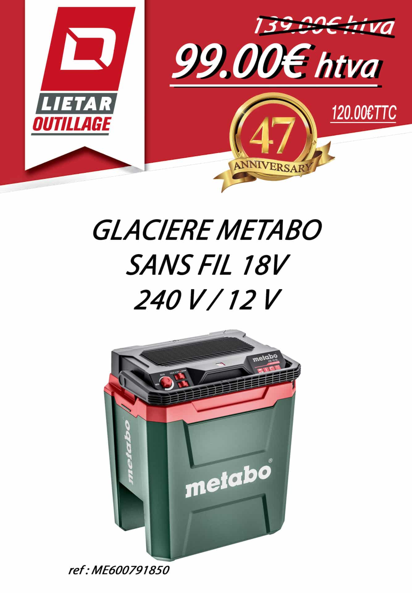 Glacière Metabo sans fil 18V